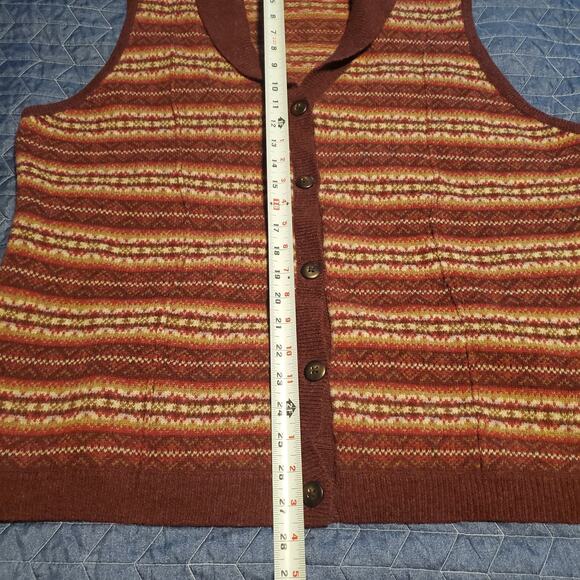 Woolrich Size 2XL Vest 100% Lambs Wool Button Red Fair Isle Collar Malbringo - Picture 9 of 9